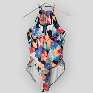 Anne Cole Multicolored Halter Style One-Piece Swimsuit size 14 NWT